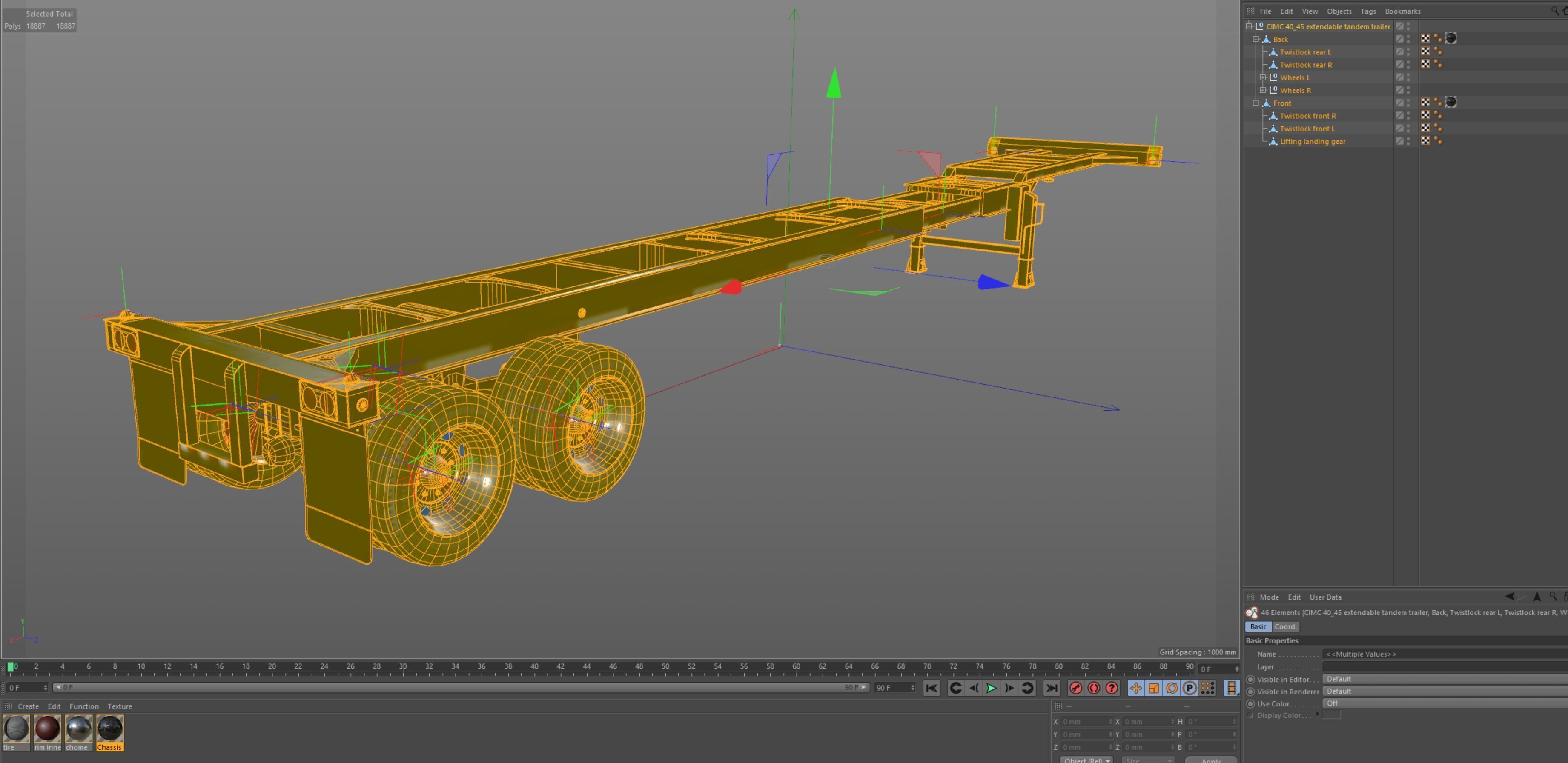 Extendable tandem trailer Low-poly 3D model_7