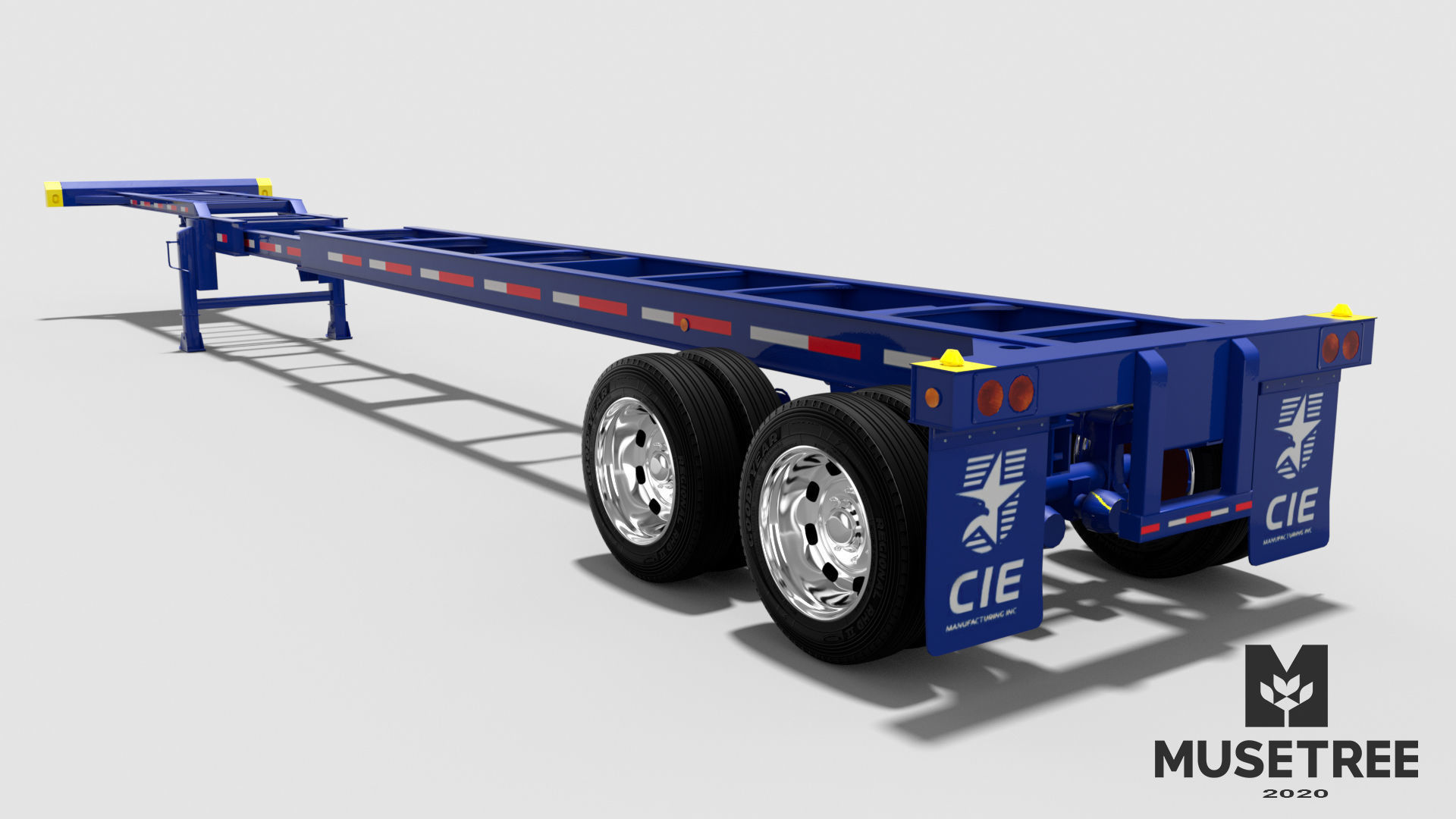 Extendable tandem trailer Low-poly 3D model_1