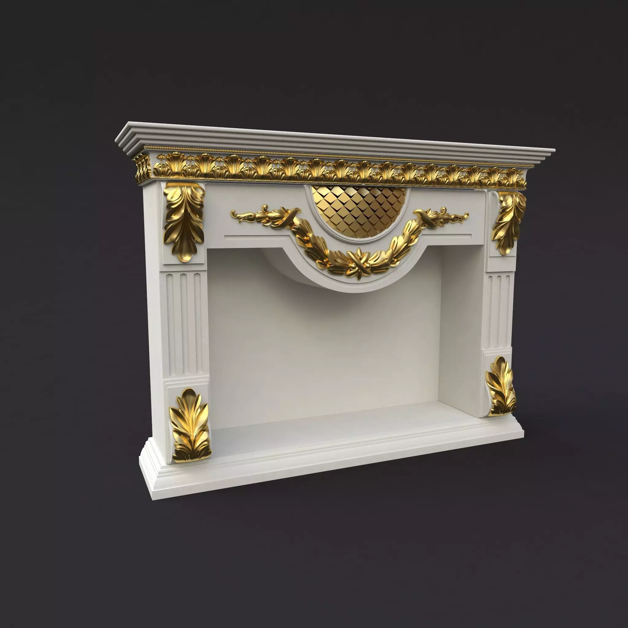 fireplace ornate with gold trim 3D model_0