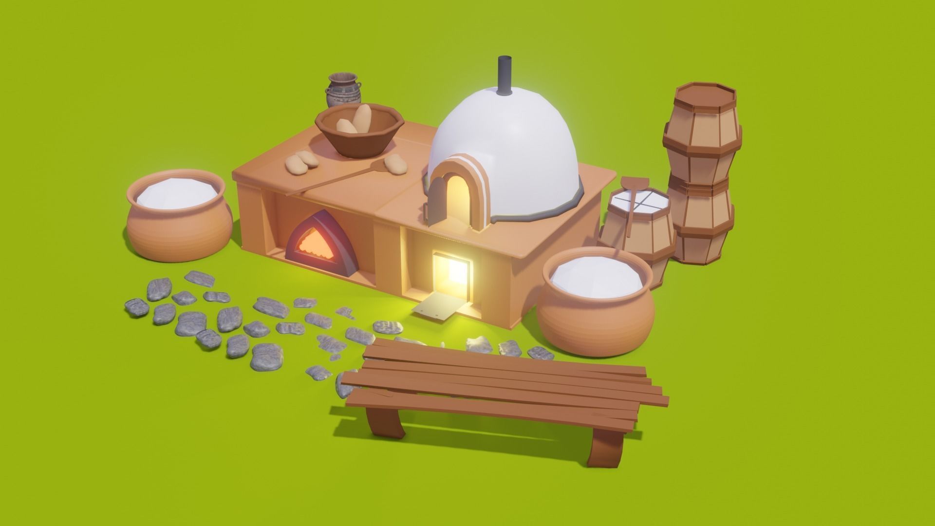 Bread Oven Low-poly 3D model_1