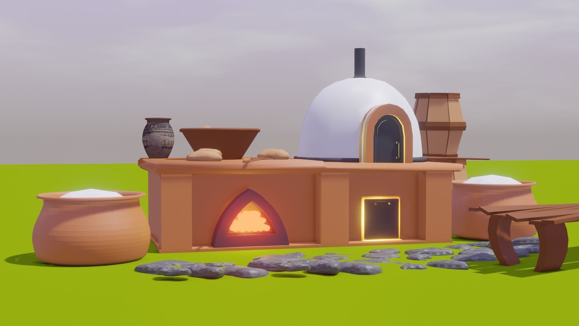 Bread Oven Low-poly 3D model_5