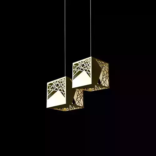 3d chandelier pendant light with two cubes hanging from it