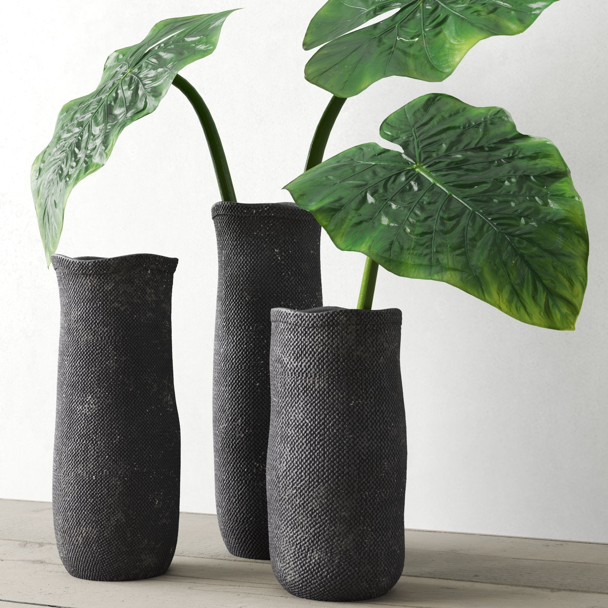 Restoration Hardware Crosshatch Concrete Vases 3D model_4