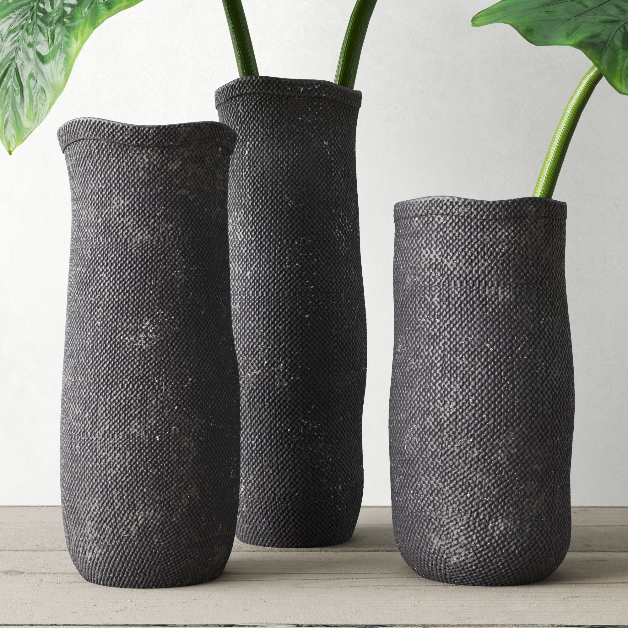 Restoration Hardware Crosshatch Concrete Vases 3D model_2