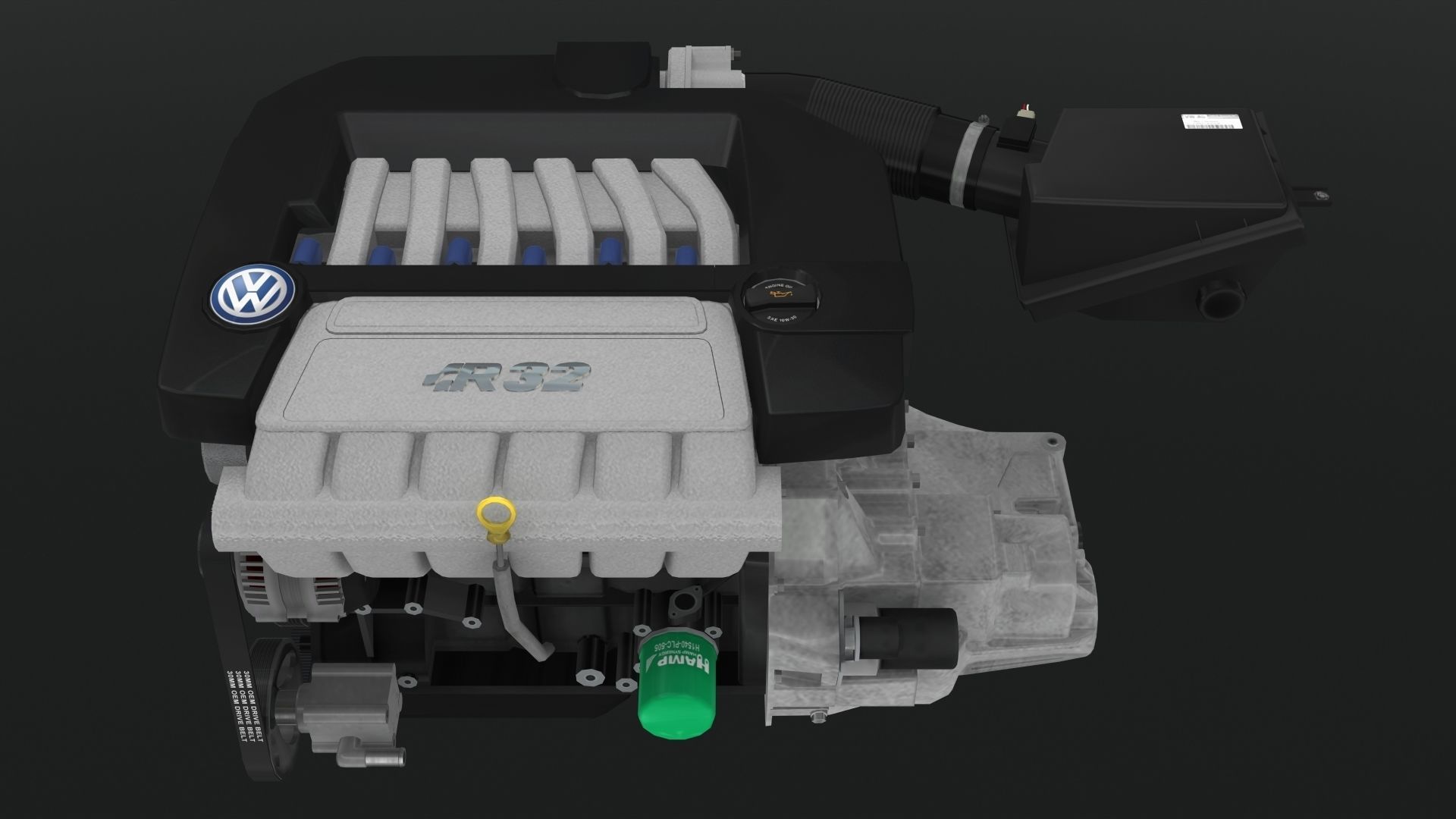 Volkswagen Golf R32 VR6 24v engine Low-poly 3D model_4