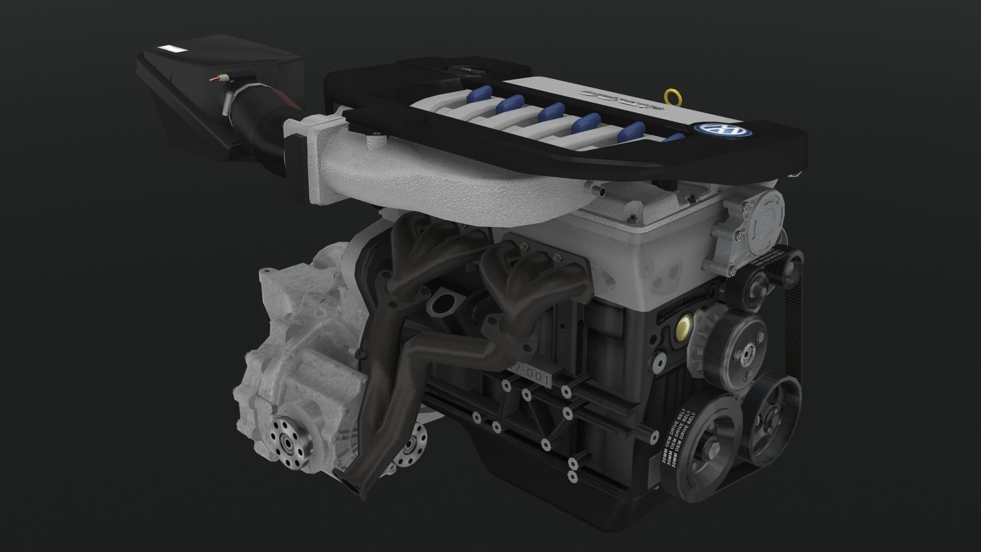 Volkswagen Golf R32 VR6 24v engine Low-poly 3D model_7