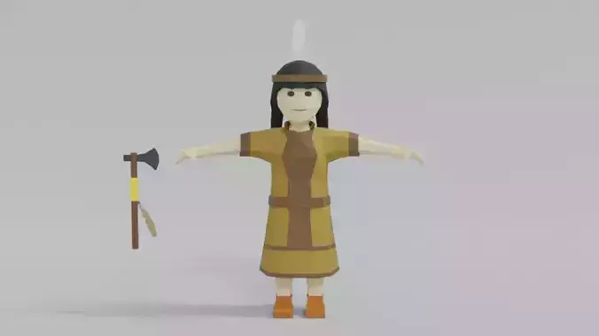 Low Poly Cartoon Native Indian Woman