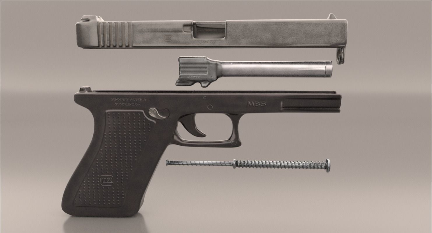 Gun Glock Low Polygon Low-poly 3D model_5