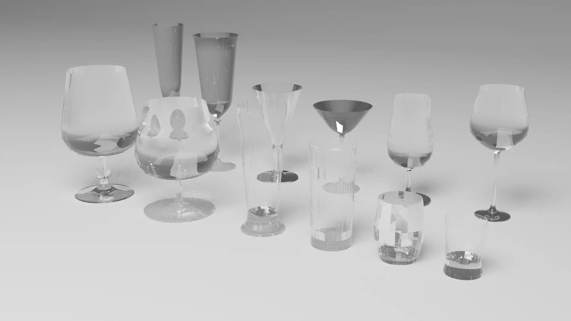 Glasses Set 3D model of wine Low-poly 3D model_0