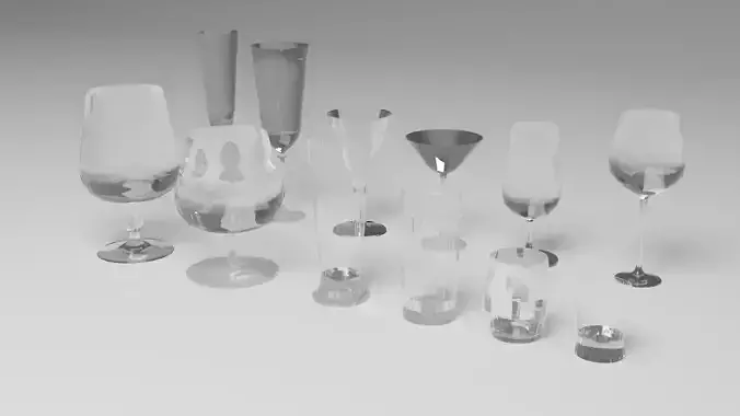 Glasses Set 3D model of wine