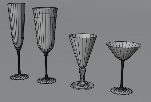 Glasses Set 3D model of wine Low-poly 3D model_7