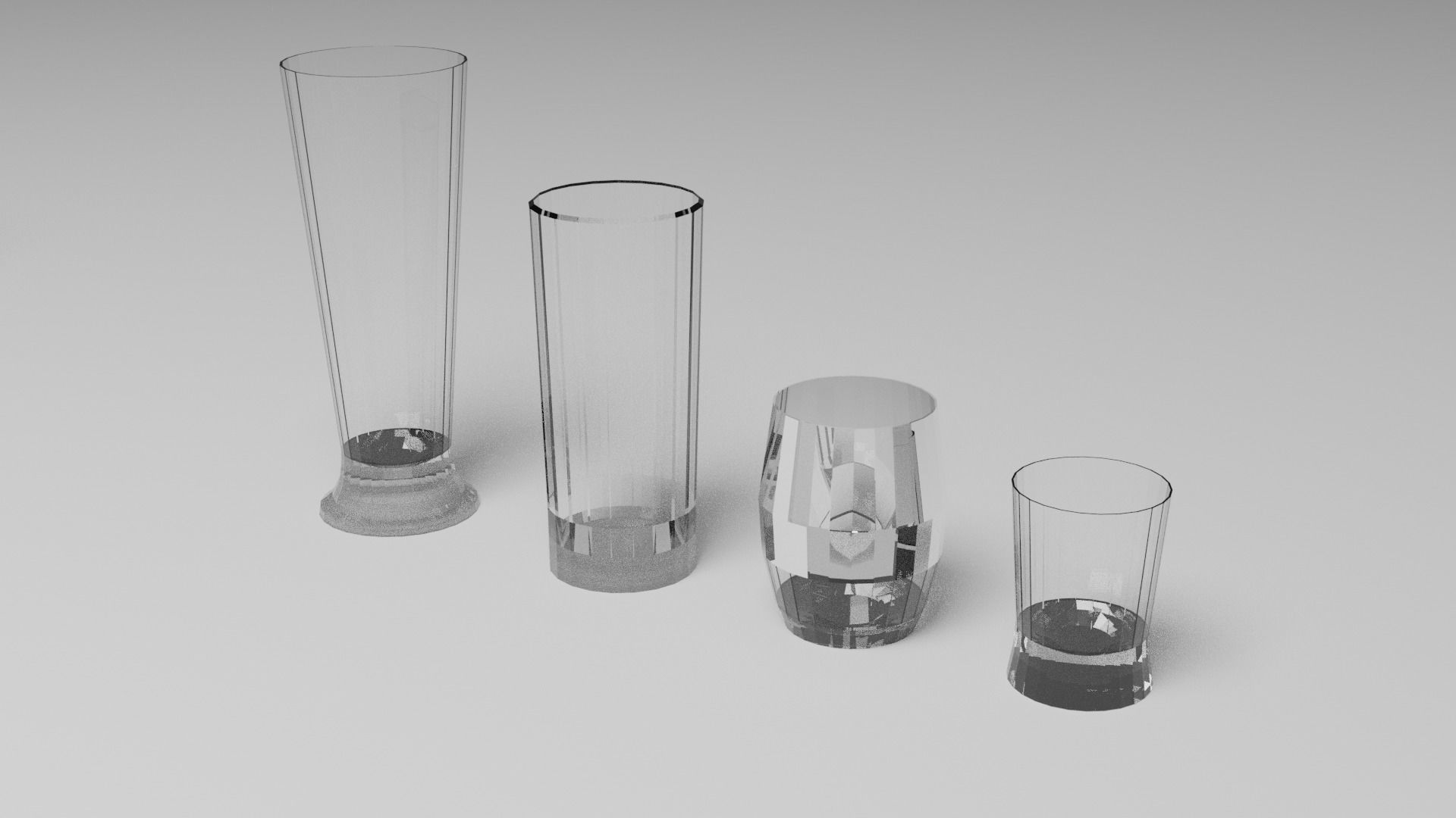 Glasses Set 3D model of wine Low-poly 3D model_2