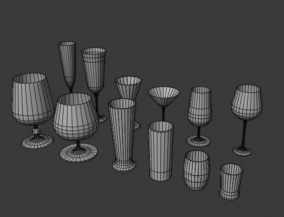 Glasses Set 3D model of wine Low-poly 3D model_1