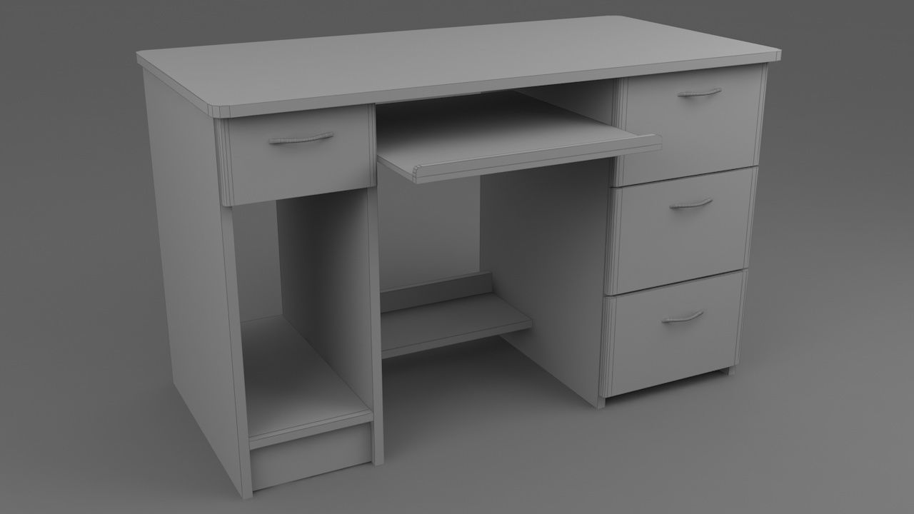 Computer table Low-poly 3D model_1