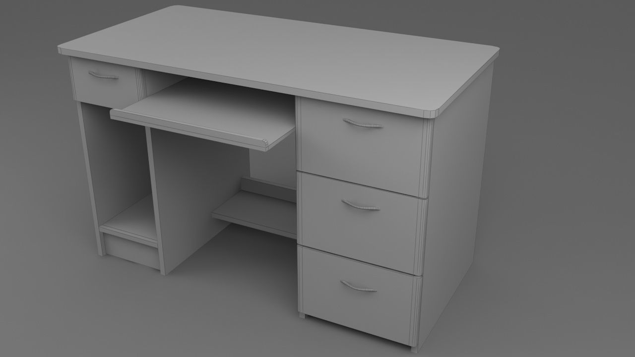 Computer table Low-poly 3D model_3