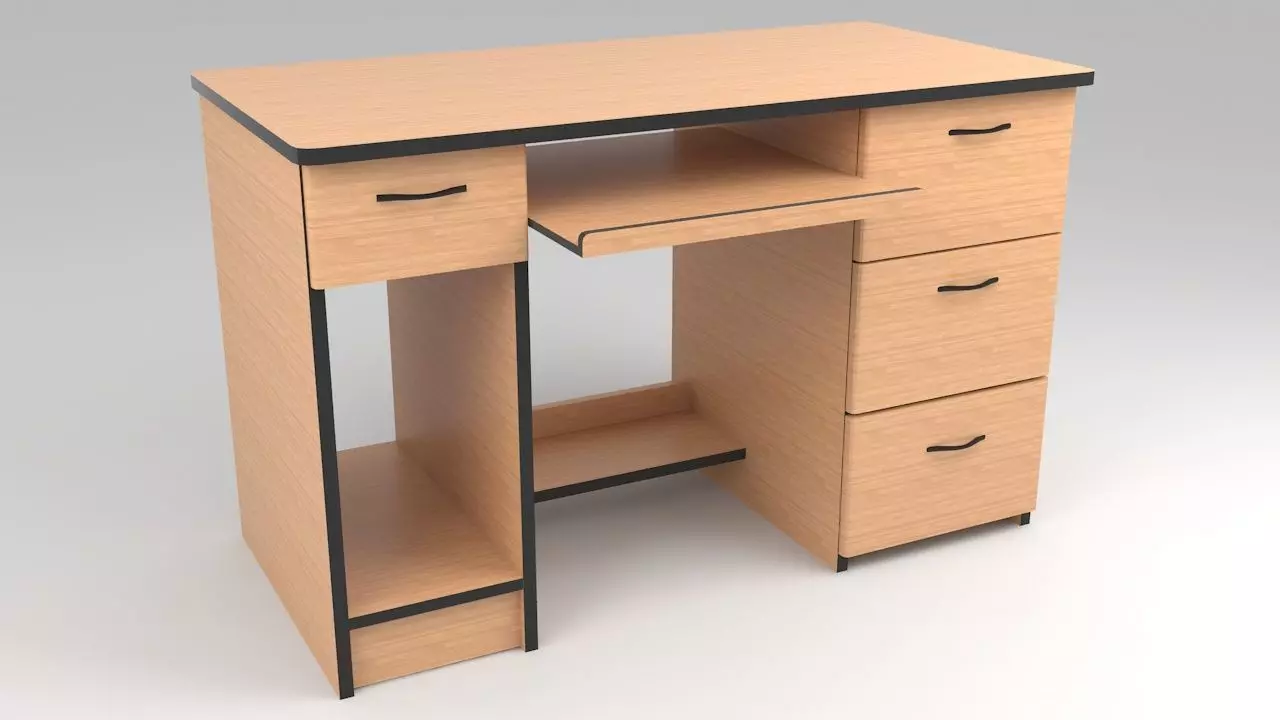 Computer table Low-poly 3D model_0