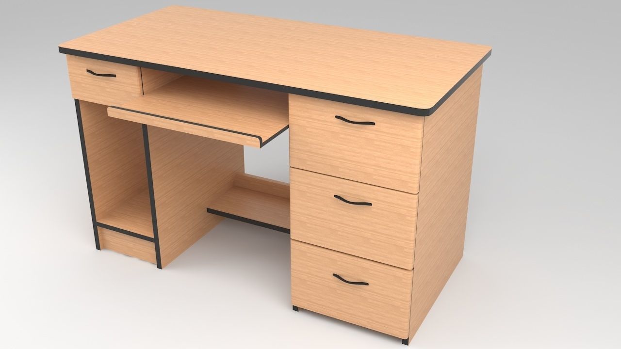 Computer table Low-poly 3D model_2