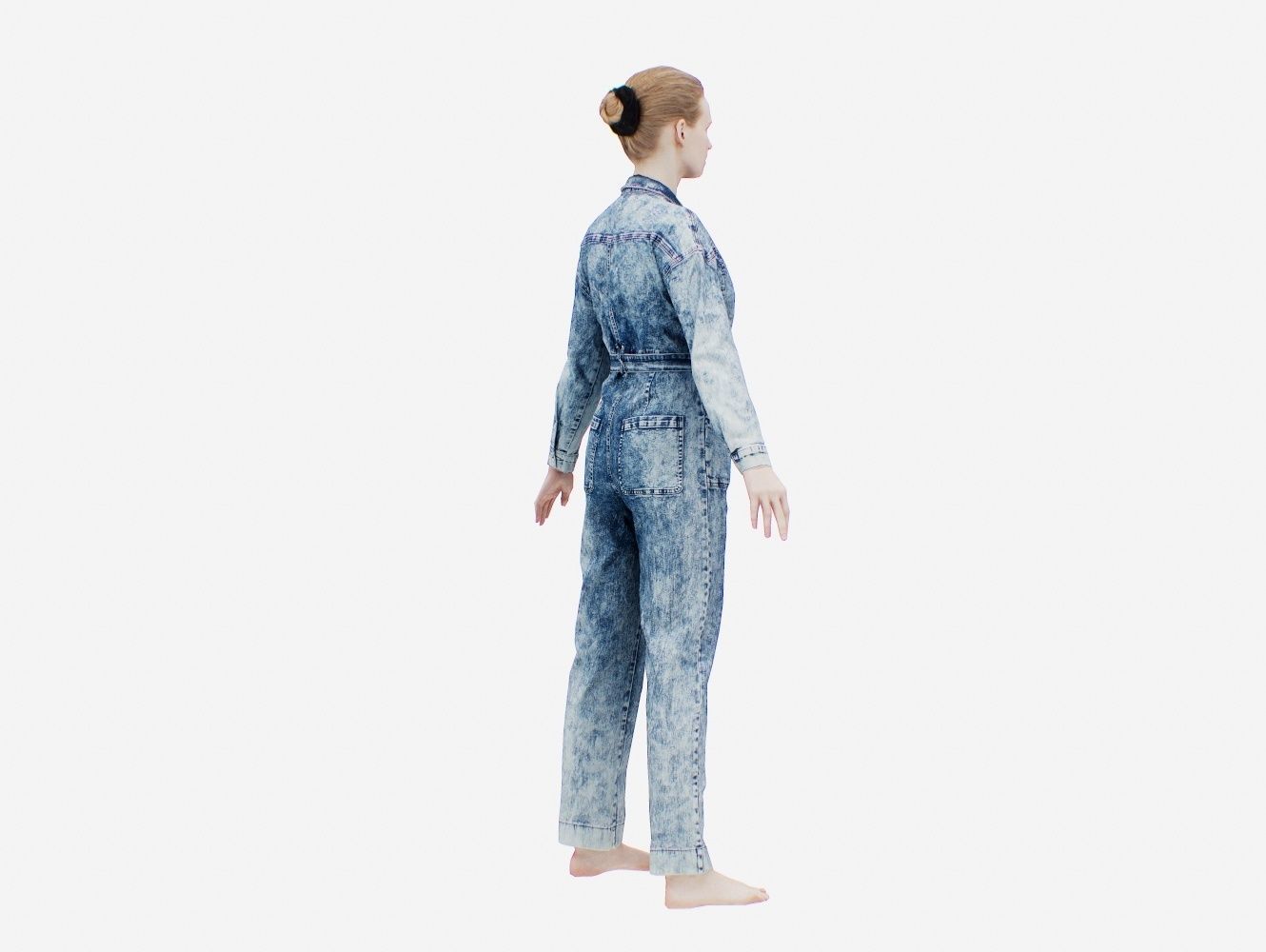 Jeans Salopet 001 A-Pose Low-poly 3D model_4