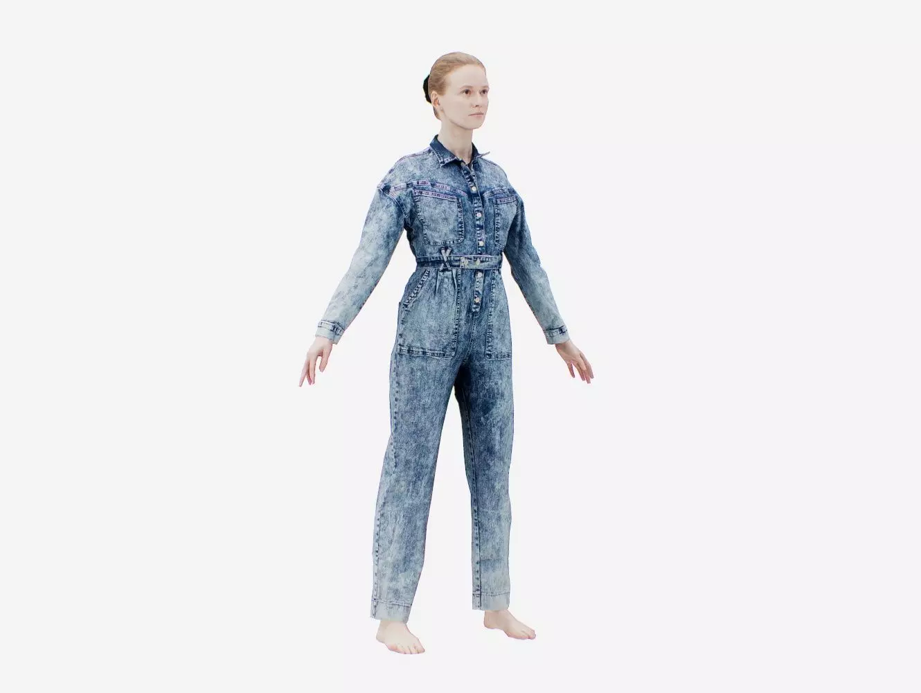 Jeans Salopet 001 A-Pose Low-poly 3D model_0