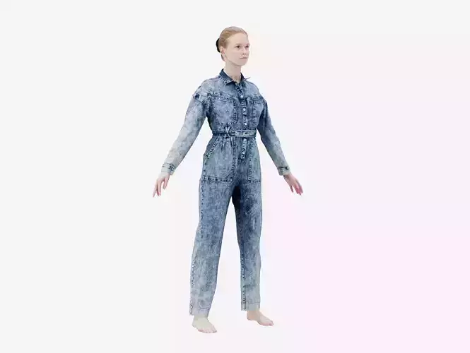 Jeans Salopet 001 A-Pose Low-poly 3D model