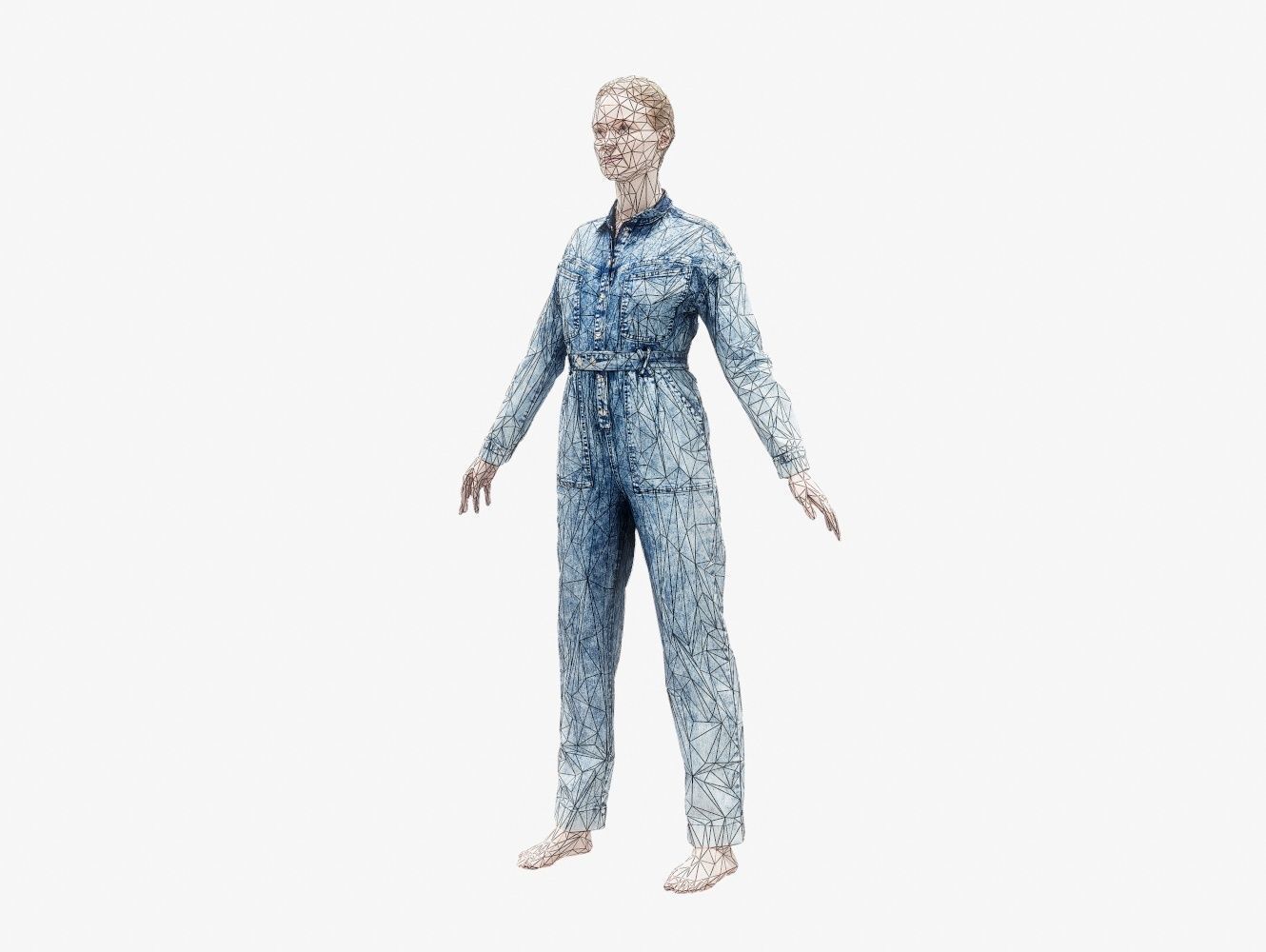 Jeans Salopet 001 A-Pose Low-poly 3D model_13