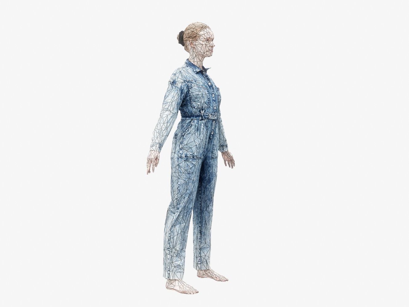 Jeans Salopet 001 A-Pose Low-poly 3D model_14