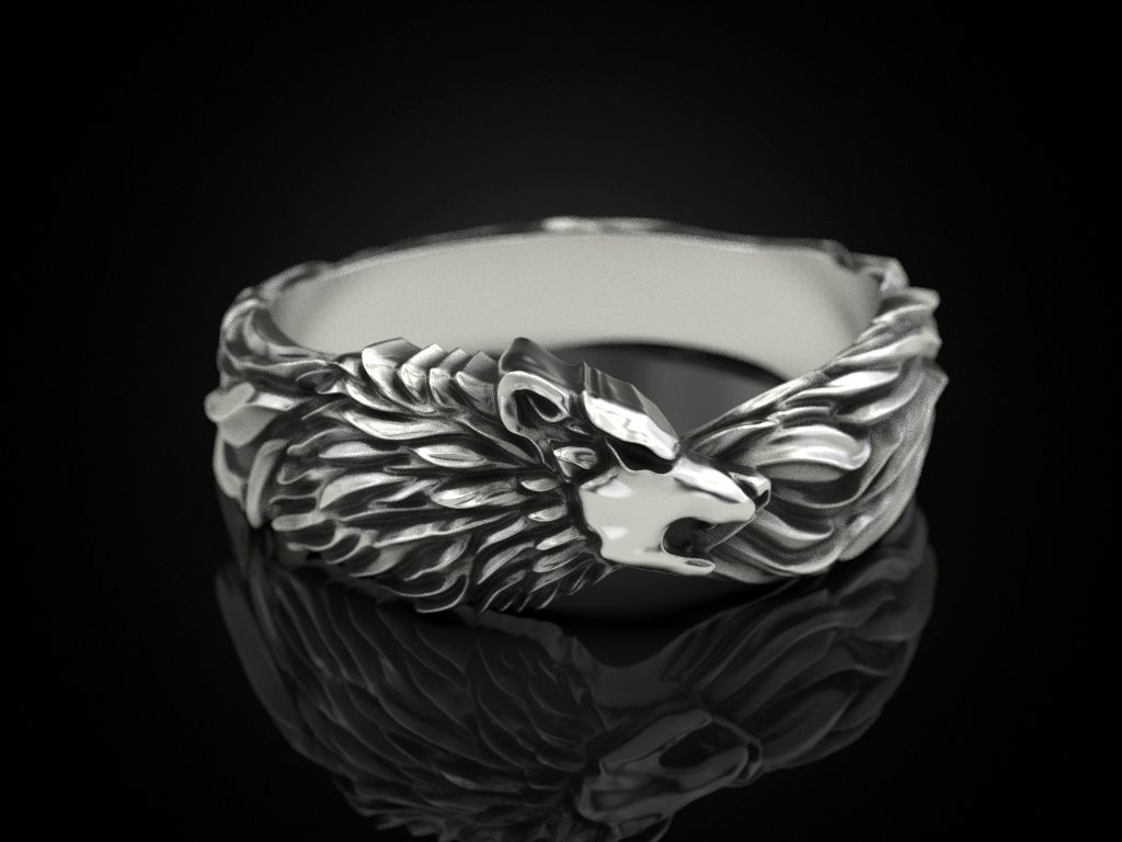 Wolf band ring 3D print model_1