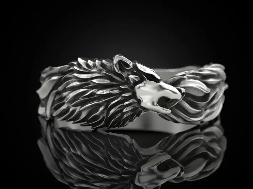 Wolf band ring 3D print model_0