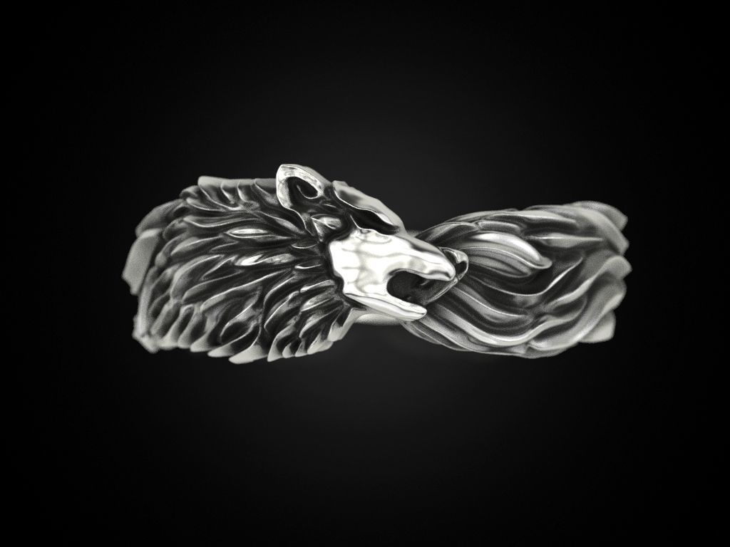 Wolf band ring 3D print model_4
