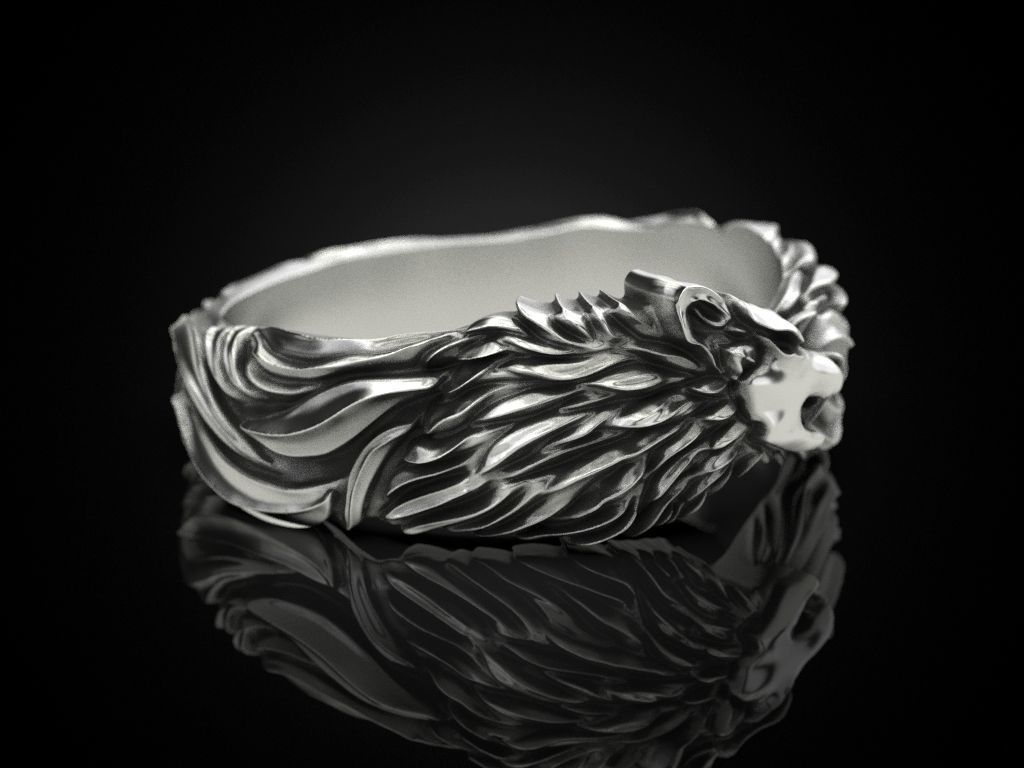 Wolf band ring 3D print model_5