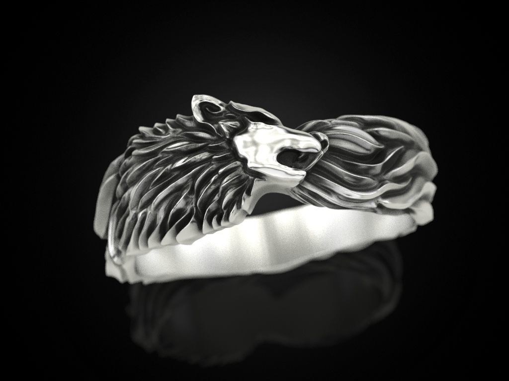 Wolf band ring 3D print model_3