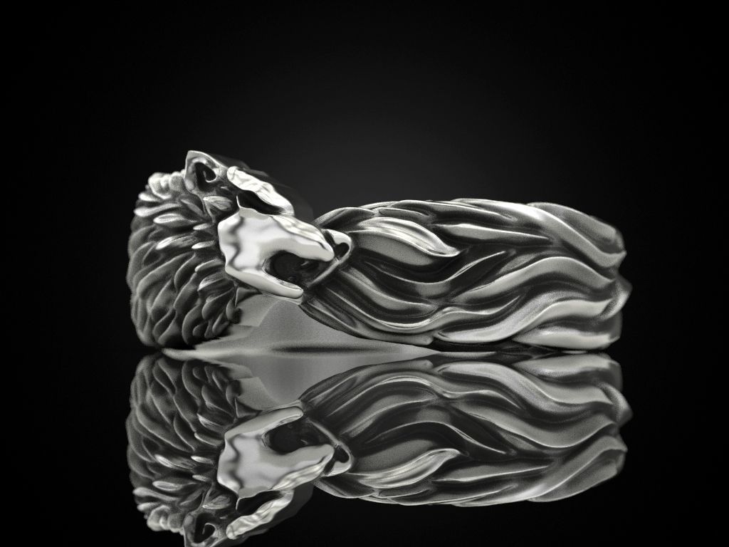 Wolf band ring 3D print model_2