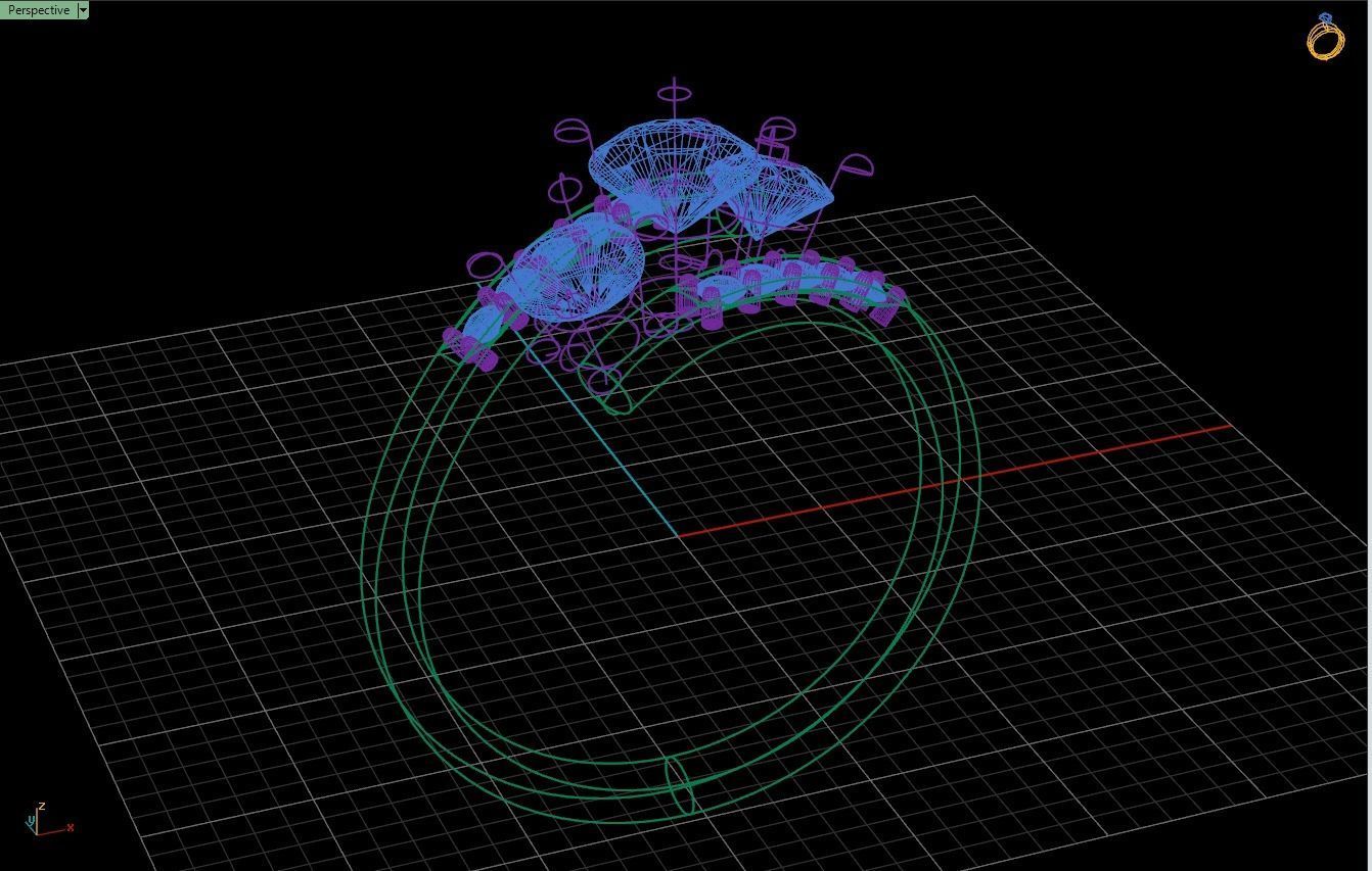 Bypass Ring with 3 big gems 3D print model_6