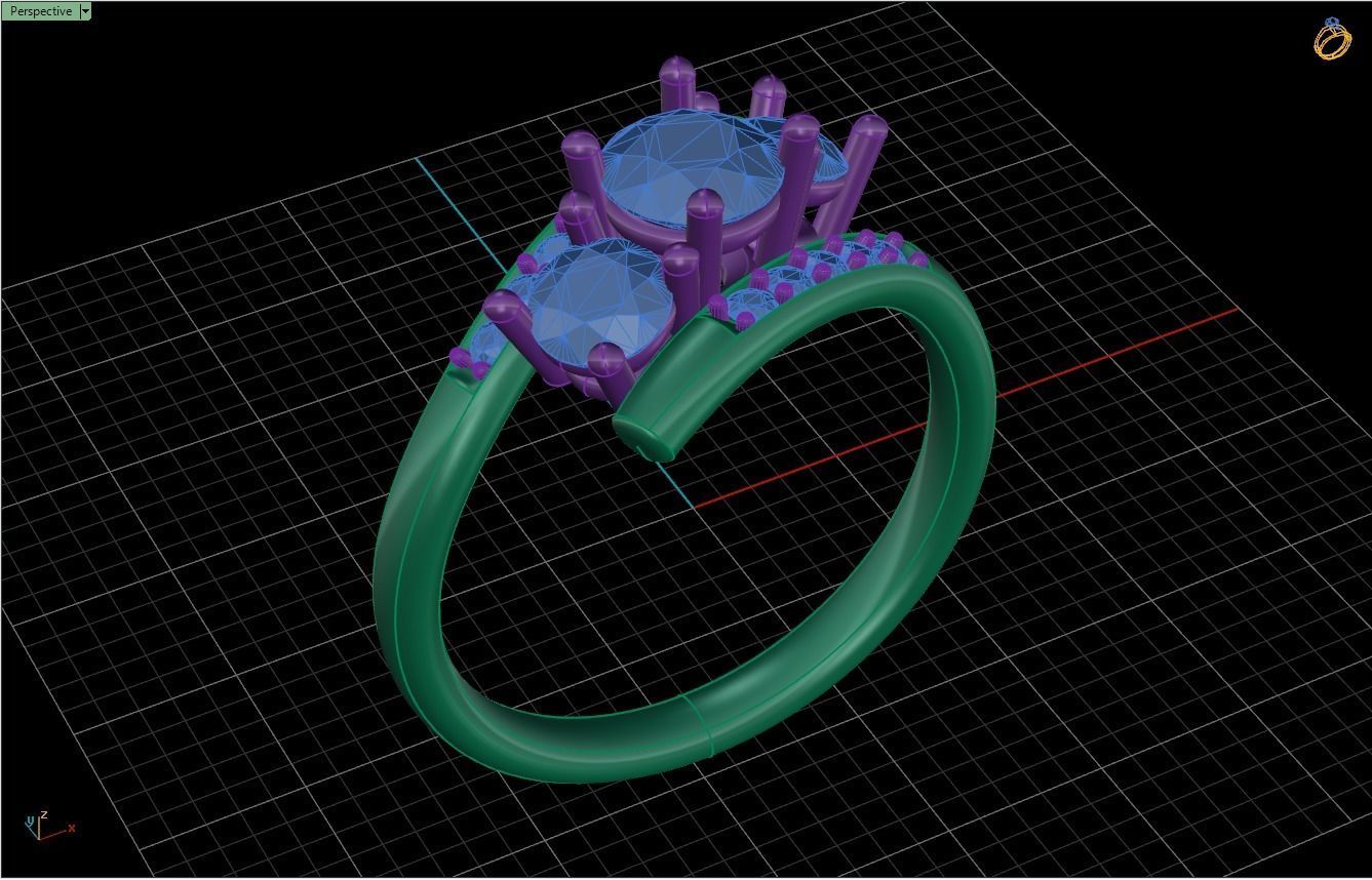 Bypass Ring with 3 big gems 3D print model_4