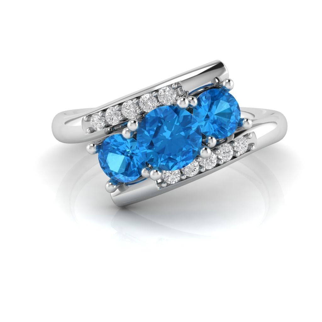 Bypass Ring with 3 big gems 3D print model_2