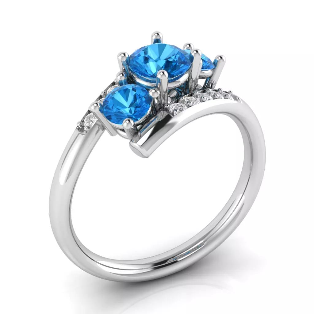 Bypass Ring with 3 big gems 3D print model_0