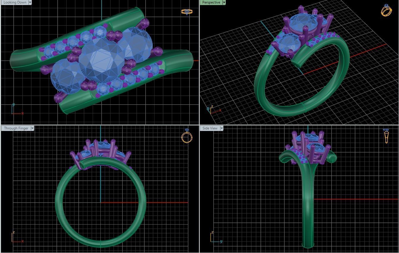 Bypass Ring with 3 big gems 3D print model_3