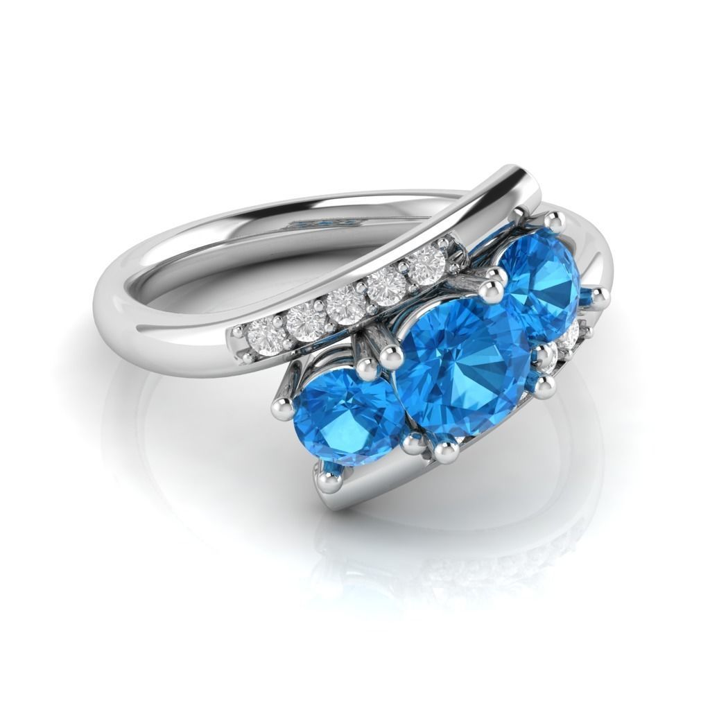 Bypass Ring with 3 big gems 3D print model_1