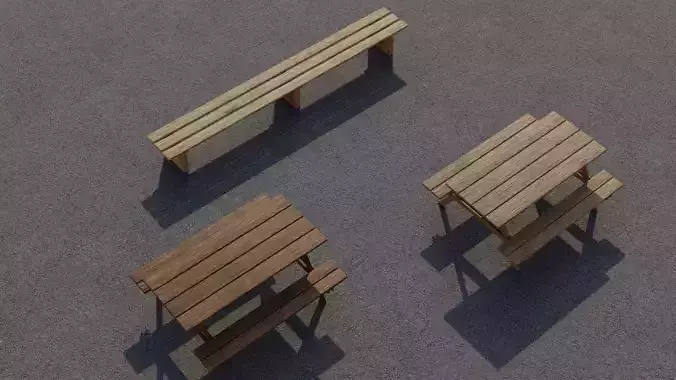 Bench Low-poly 3D wooden picnic table Low-poly 3D model