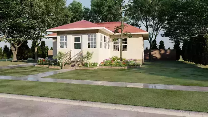 Modern house with planter box render in lumion