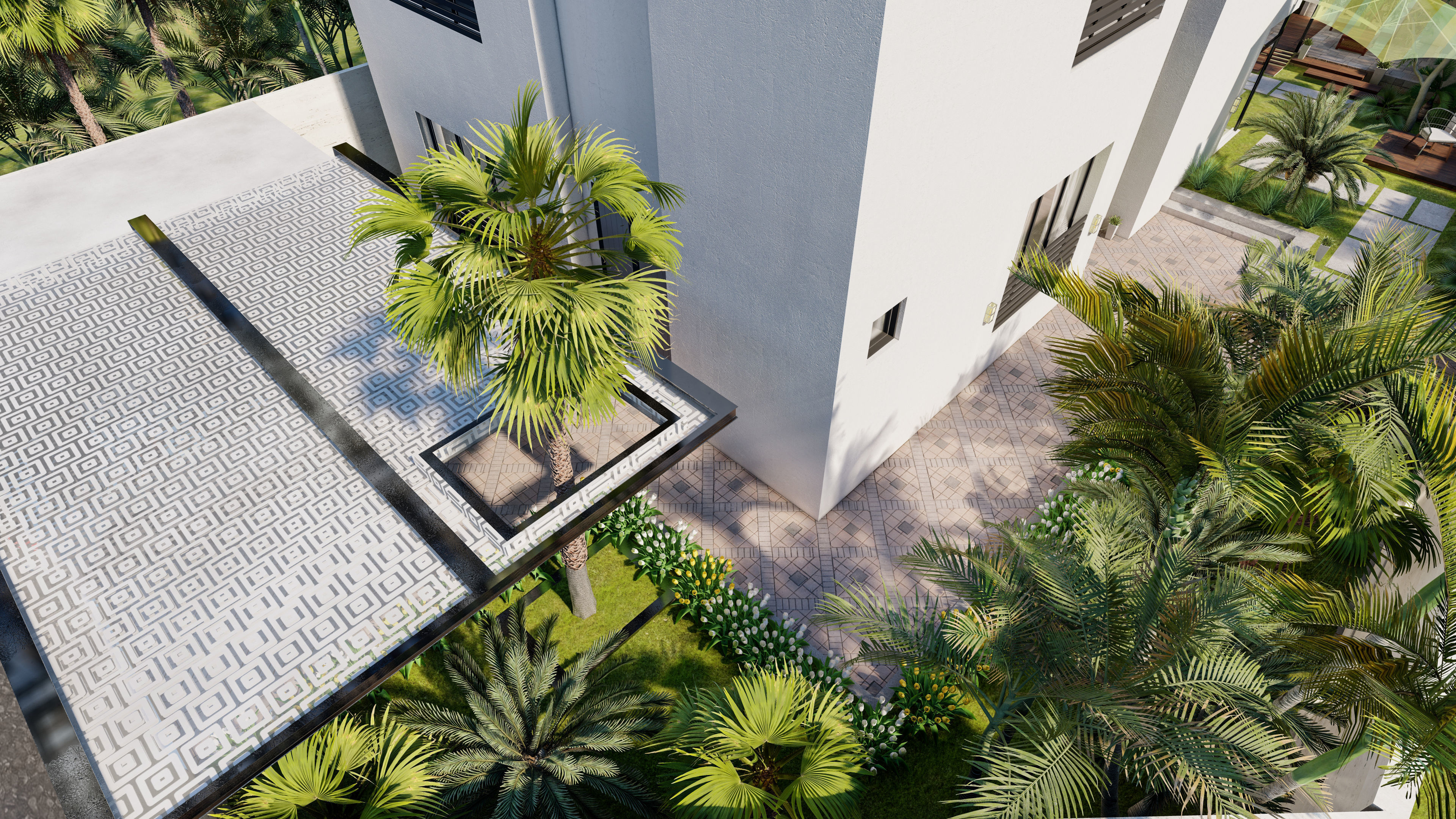 luxury backyard design with swimming pool 3D model_1