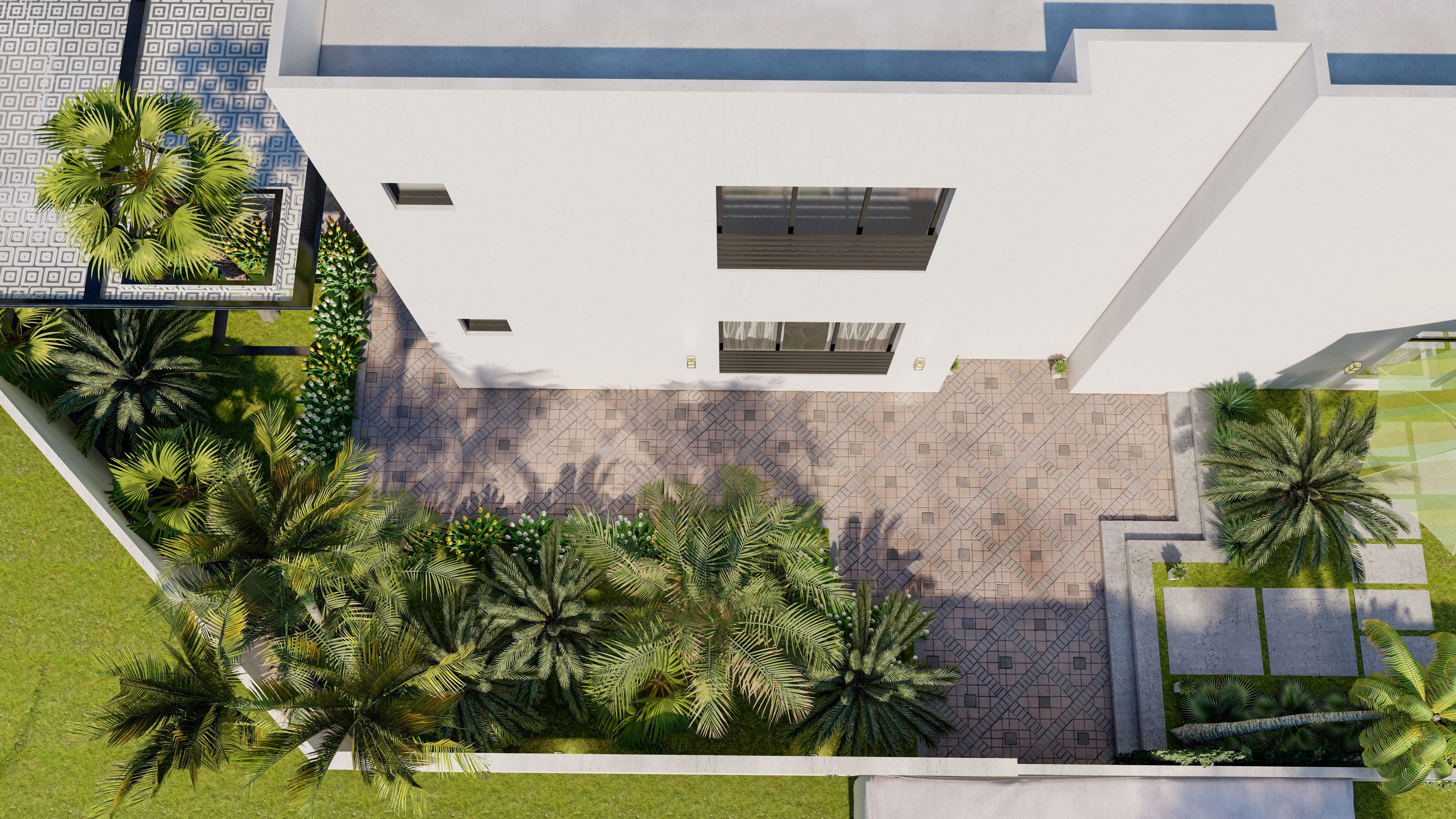 luxury backyard design with swimming pool 3D model_2