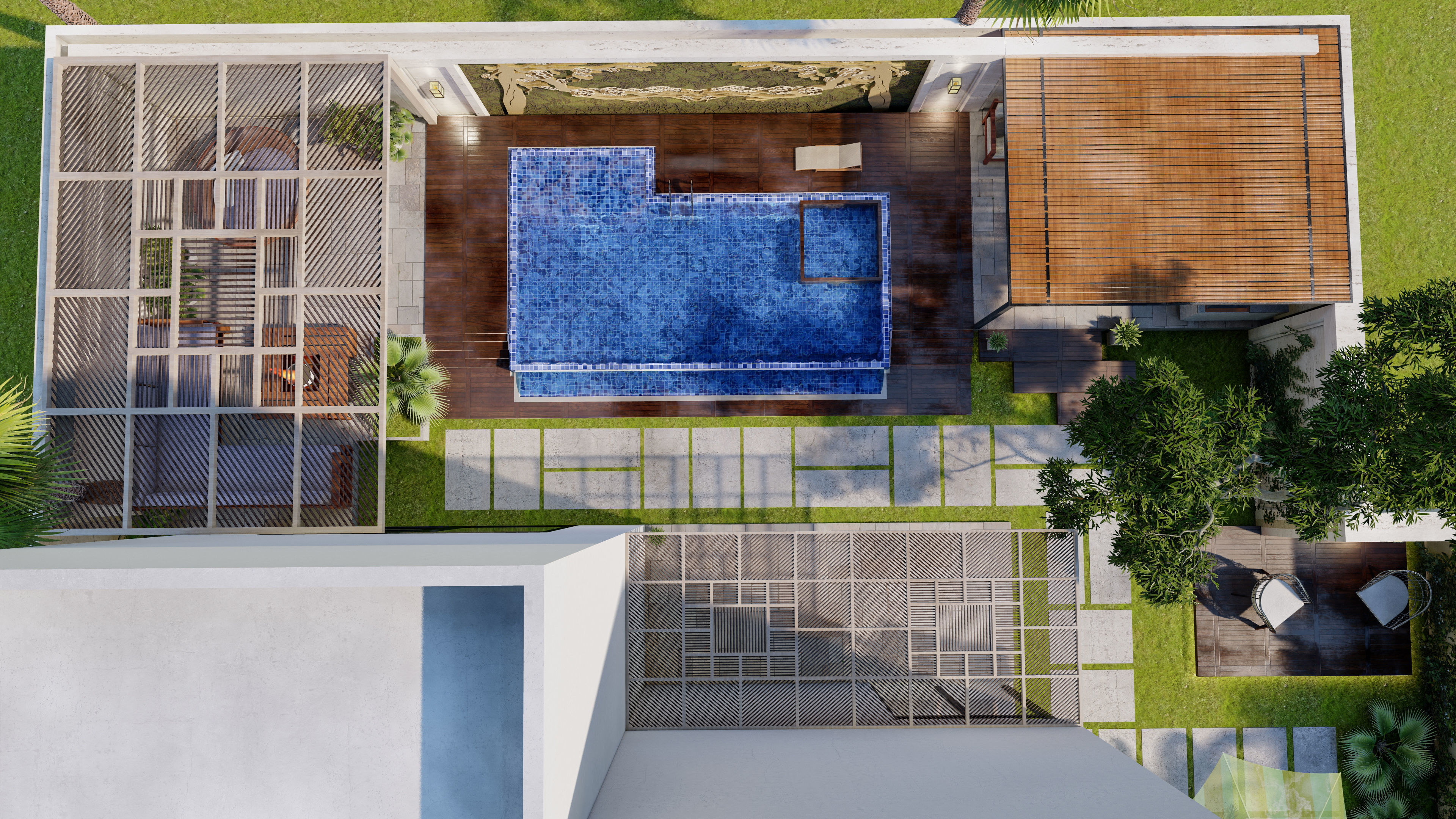 luxury backyard design with swimming pool 3D model_6