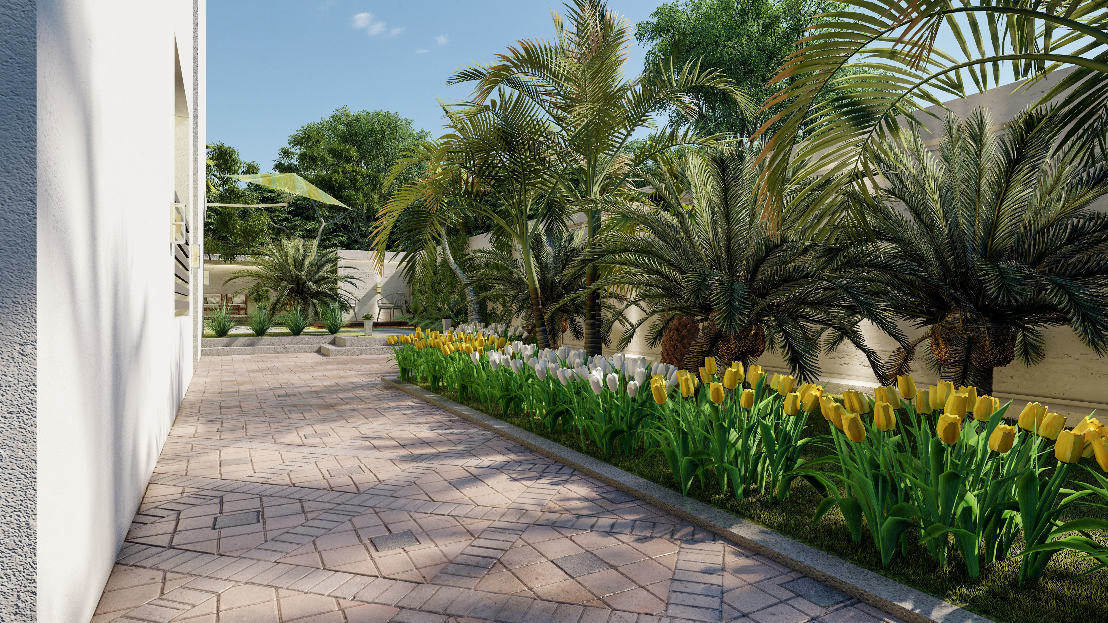 luxury backyard design with swimming pool 3D model_4