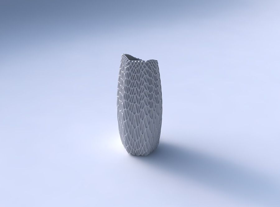 Vase arc hexagon with wavy grid piramides 3D print model_3