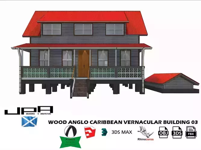 Wood Anglo Caribbean Vernacular Building 03 Low-poly 3D model