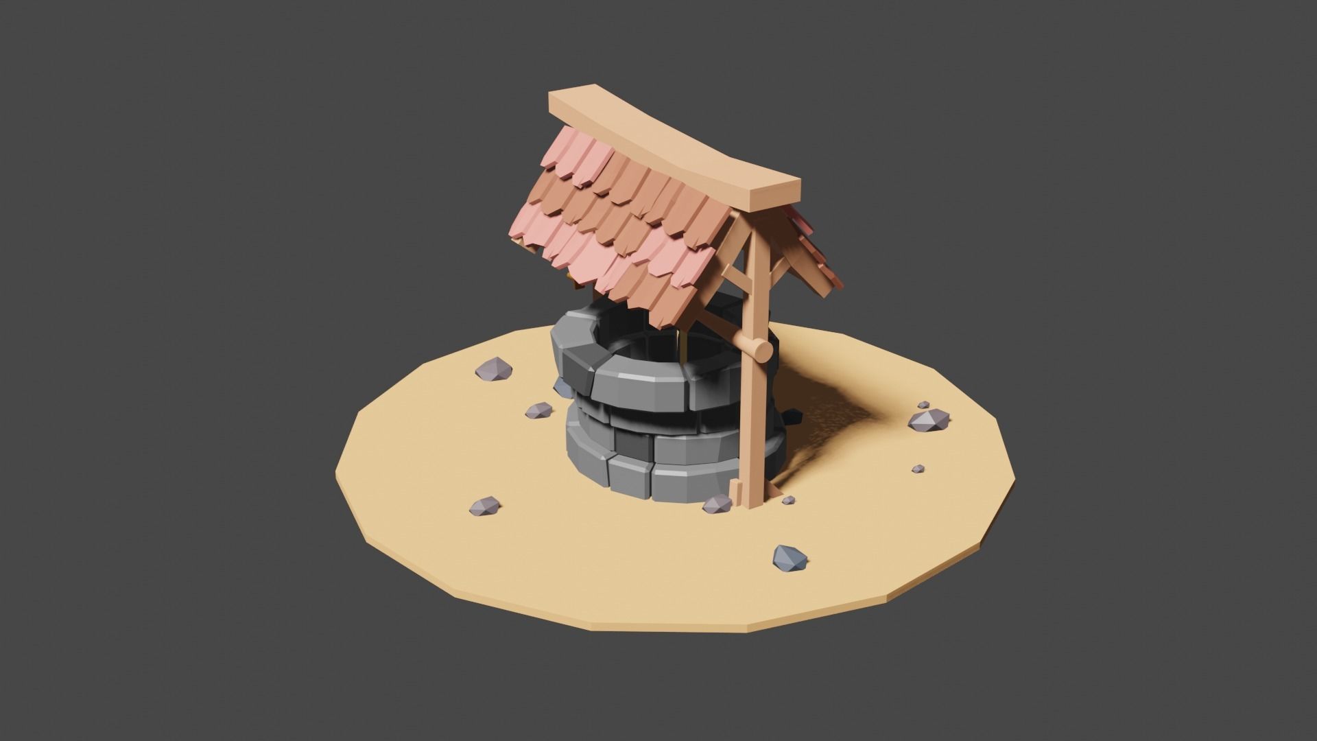 low poly well water Free low-poly 3D model_1