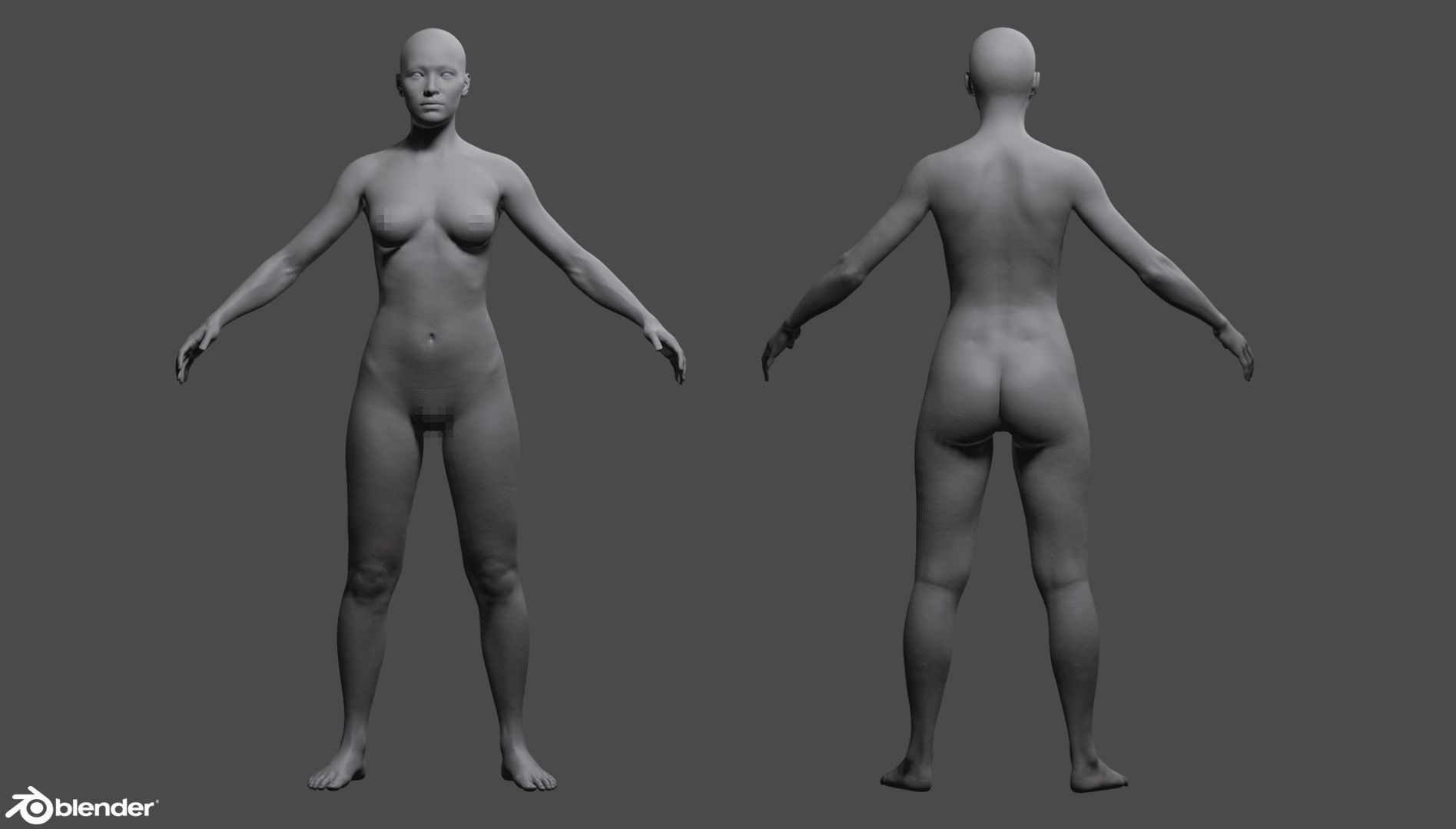 Female Custom Basemesh Lowpoly For Blender Low-poly 3D model_16