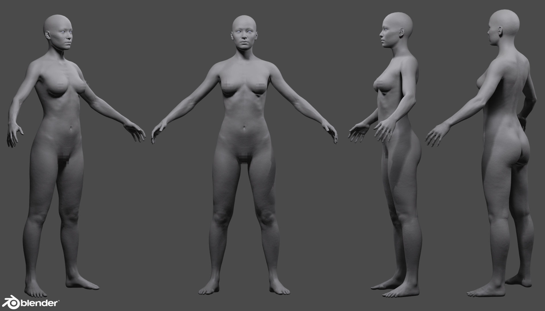 Female Custom Basemesh Lowpoly For Blender Low-poly 3D model_15