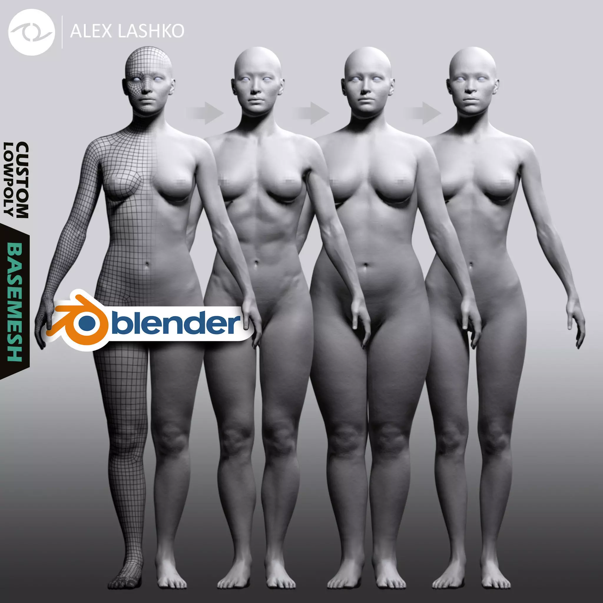 Female Custom Basemesh Lowpoly For Blender Low-poly 3D model_0
